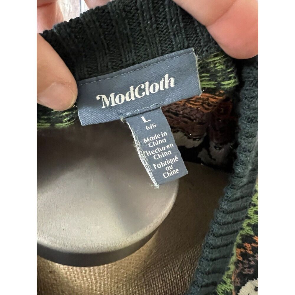 ModCloth You’ve Been Ghosted Green Ghost Fair Isle Crew Halloween Sweater Large - Picture 5 of 7